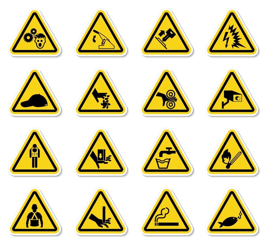 Les étiquettes de symboles de danger d'avertissement signent isoler sur fond blanc, illustration vectorielle vecteur
