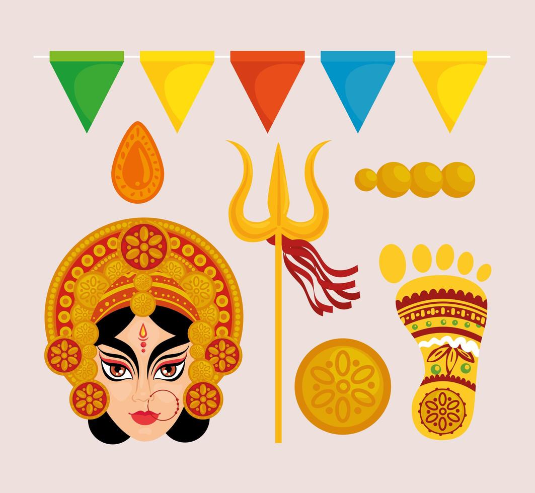 jeu d'icônes de célébration hindoue navratri vecteur