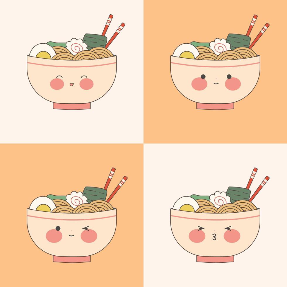 j'adore les ramens. nouilles japonaises traditionnelles. nourriture asiatique. joli bol de ramen. illustration vectorielle stock kawaii. vecteur