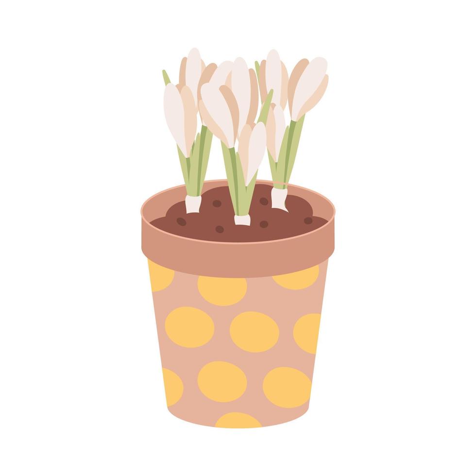 argile pot avec tulipes isolé sur blanc Contexte. jardin équipement, outil. saisonnier jardin travail. printemps vecteur illustration.