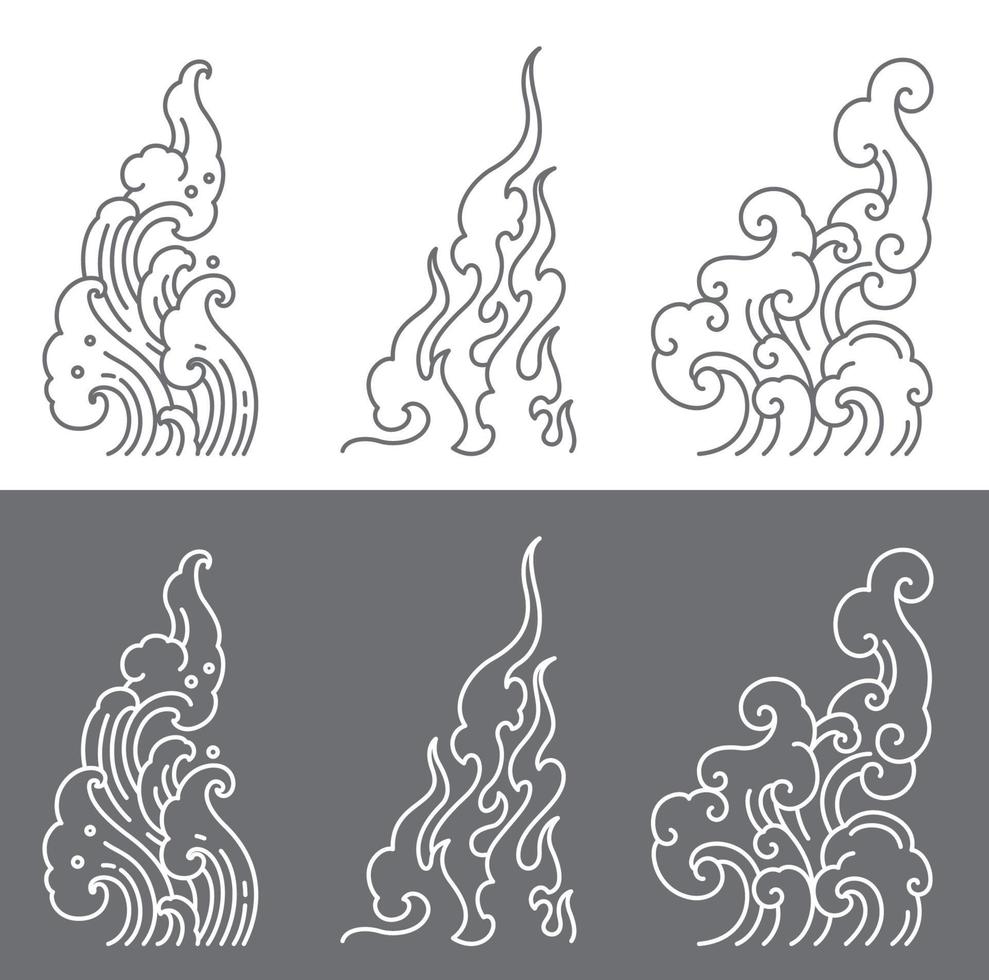 vecteur symbolique oriental eau et feu et nuage.
