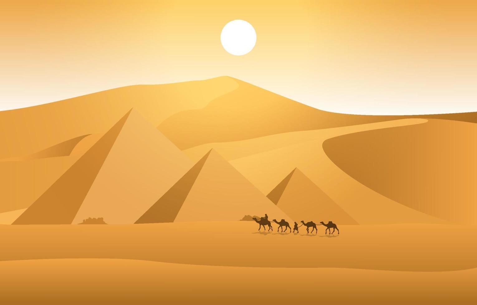 caravane de chameaux traversant egypte pyramide désert illustration de paysage arabe vecteur