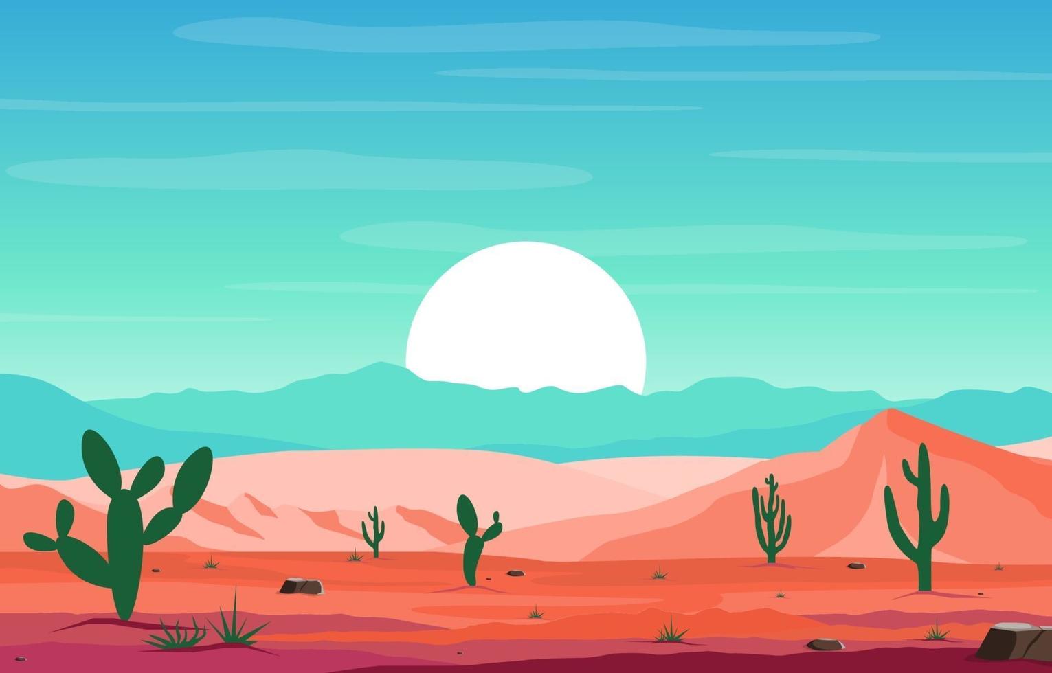 journée dans la vaste montagne du désert rock hill avec cactus horizon paysage illustration vecteur