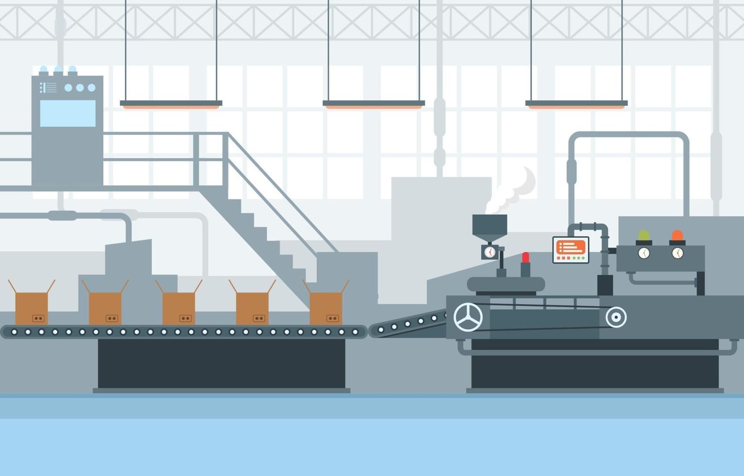 bande transporteuse d'usine industrielle et illustration d'assemblage robotique vecteur