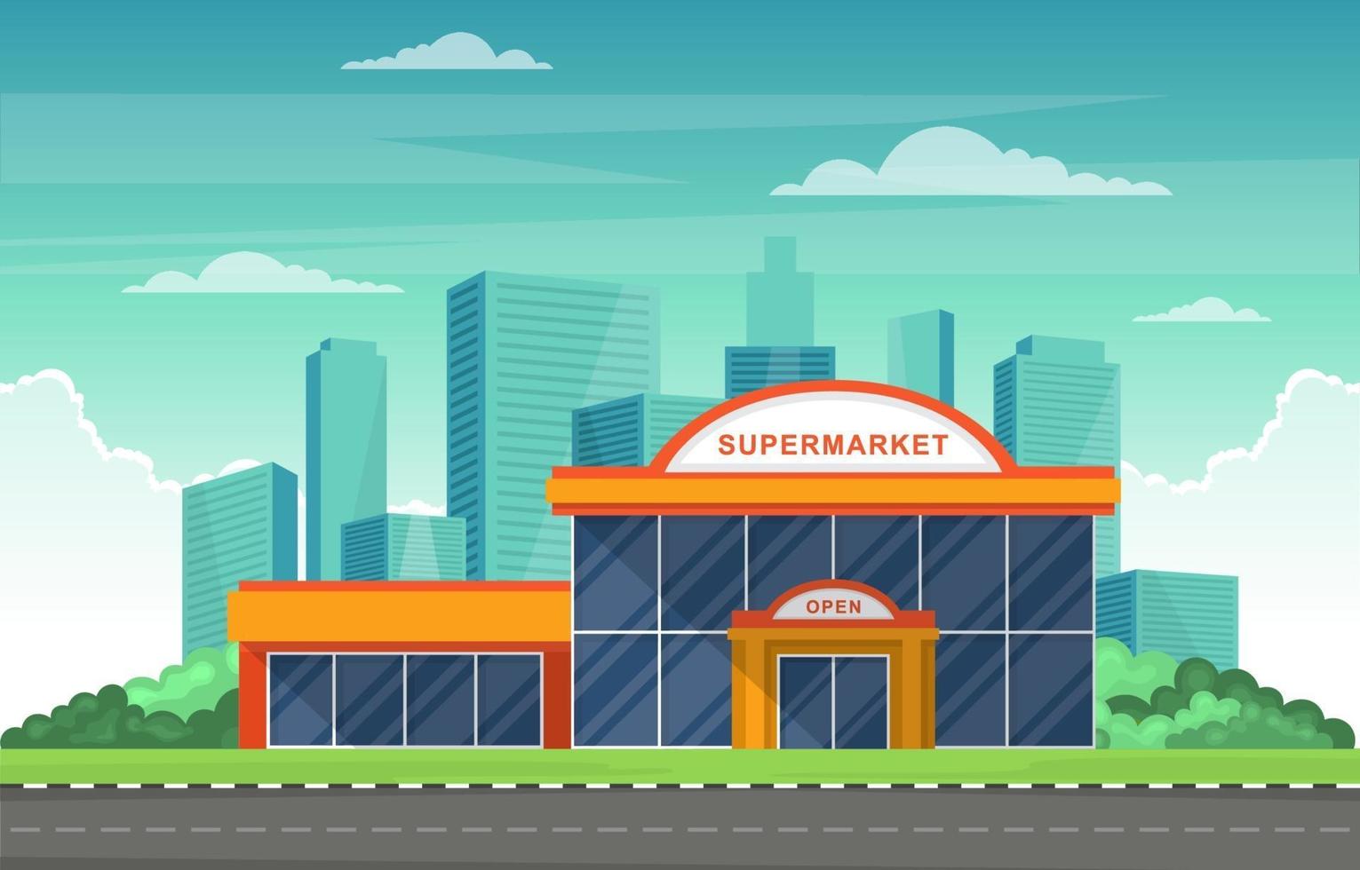 épicerie de supermarché en illustration plat ville vecteur