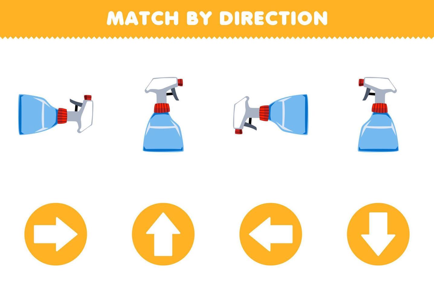 éducation Jeu pour les enfants rencontre par direction la gauche droite en haut ou vers le bas orientation de mignonne dessin animé pulvérisateur imprimable outil feuille de travail vecteur