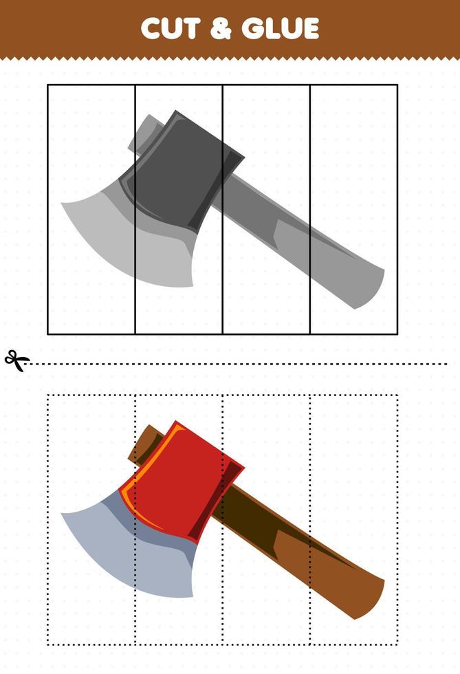 éducation Jeu pour les enfants Couper et la colle avec mignonne dessin animé hache image imprimable outil feuille de travail vecteur