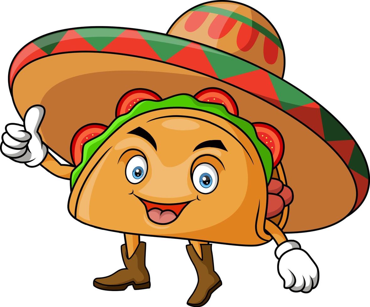 mignonne taco dessin animé donnant pouce en haut vecteur