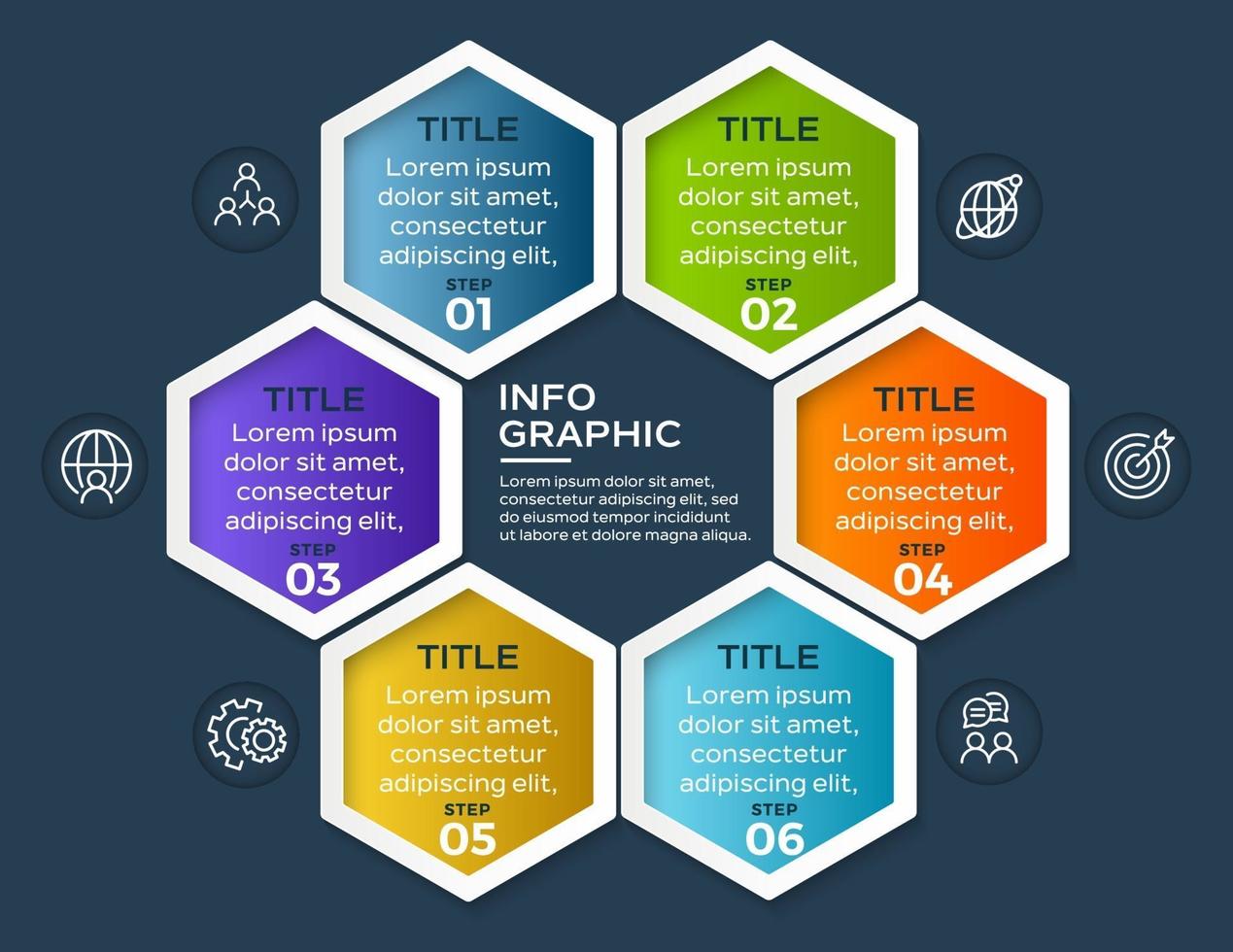 infographie de l'entreprise. chronologie avec 6 étapes ou options vecteur