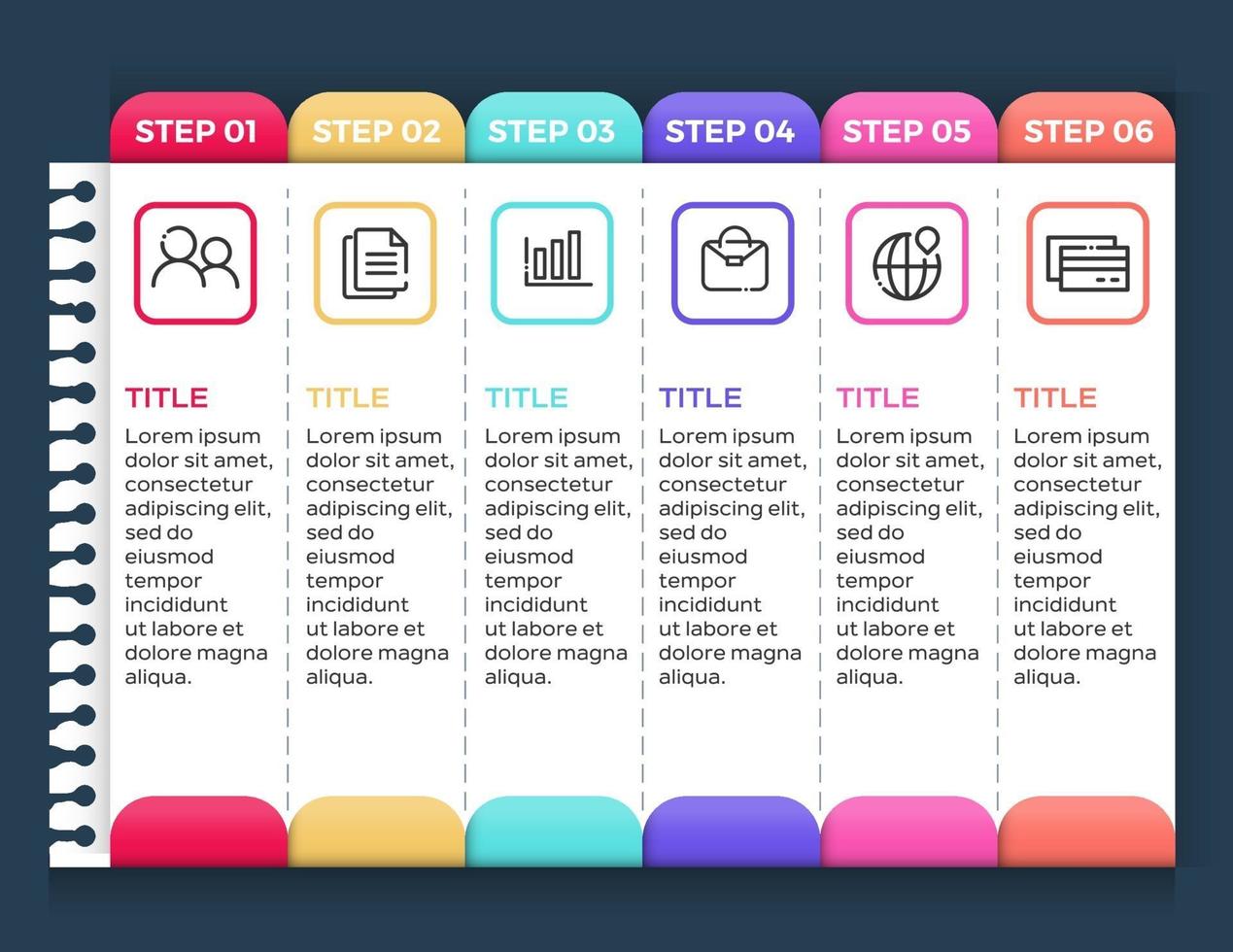 infographie de l'entreprise. chronologie avec 6 étapes ou options vecteur