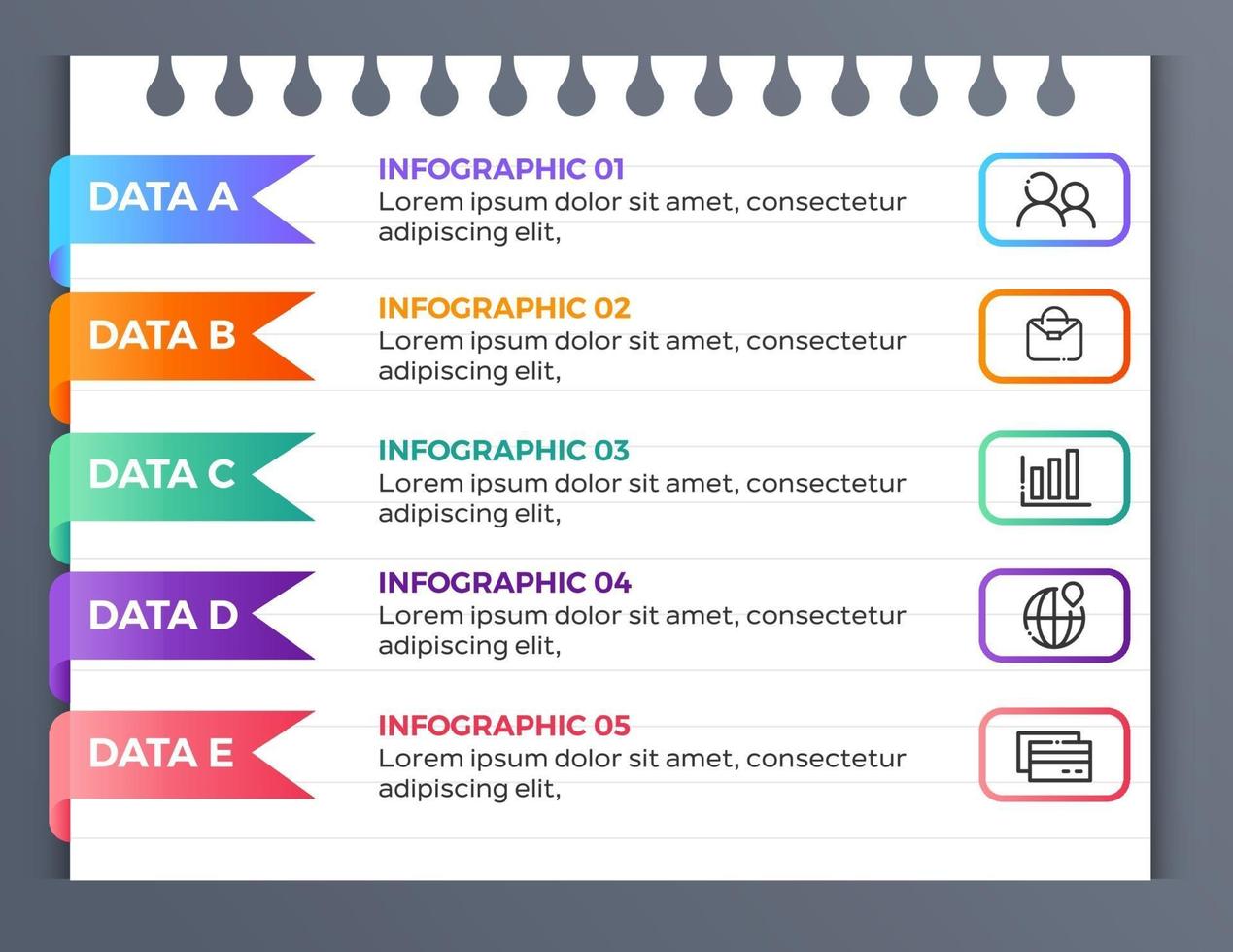 infographie de l'entreprise. chronologie avec 5 étapes ou options vecteur