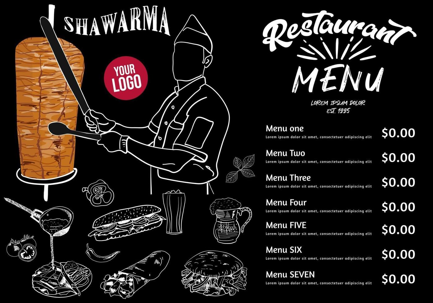 cuisson shawarma et ingrédients pour kebab. vecteur