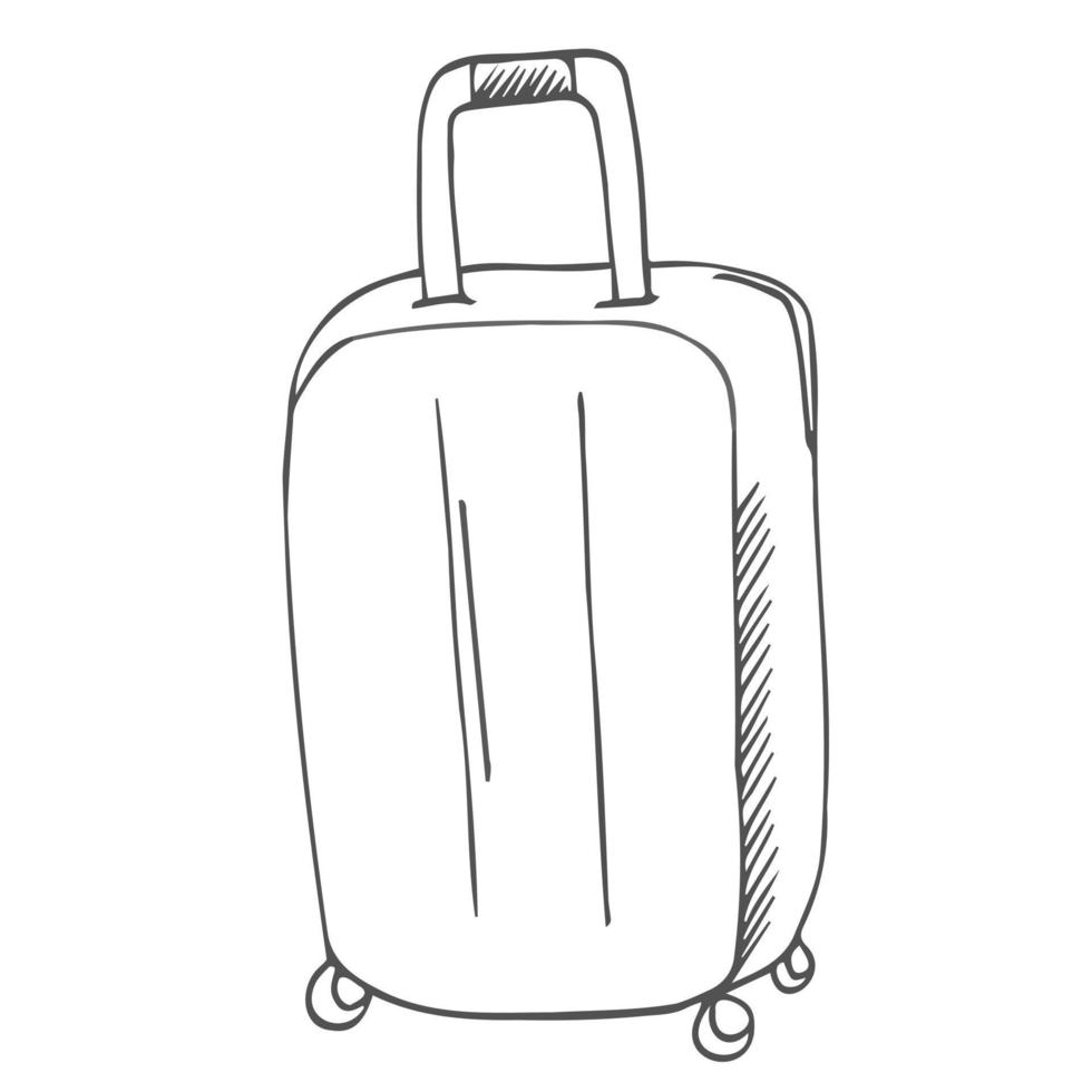 vecteur doodle sac de ligne dessiné à la main, bagages. valise, sacs à dos de voyage, porte-documents