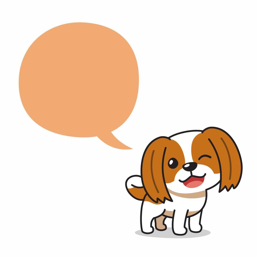 personnage de dessin animé chien shih tzu heureux avec bulle de dialogue vecteur