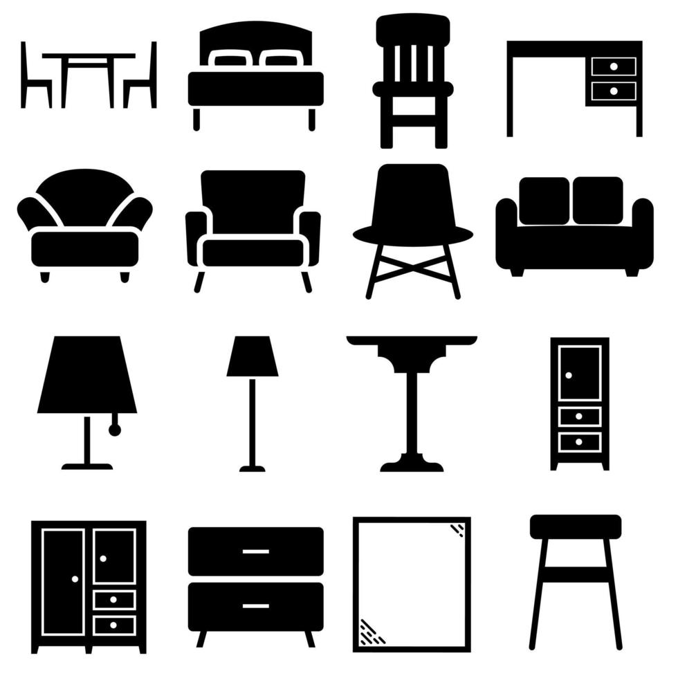 ensemble de vecteurs d'icônes noires de meubles. collection de symboles d'illustration de meubles. vecteur