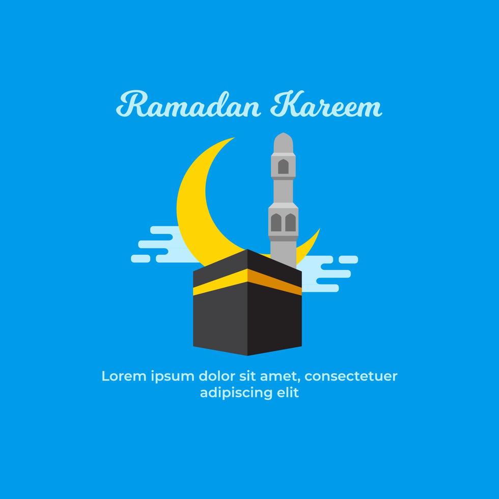 mignonne kaaba Mecque dessin animé. Ramadan salutation vecteur