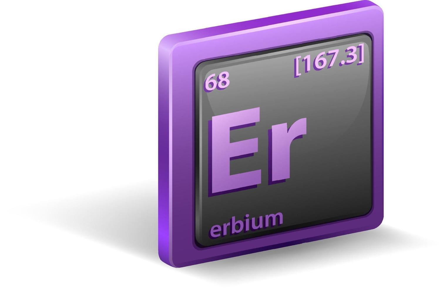 Élément chimique erbium. symbole chimique avec numéro atomique et masse atomique. vecteur