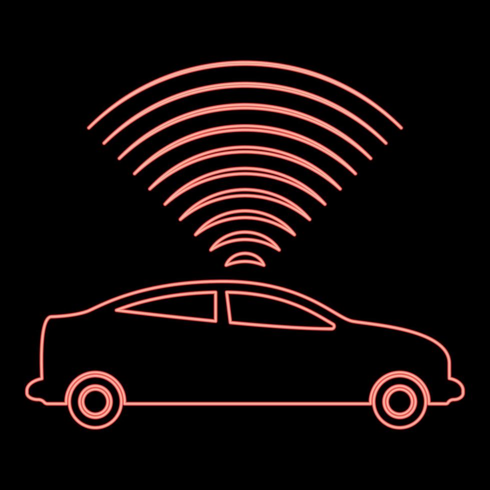néon voiture radio signaux capteur intelligent La technologie pilote automatique en haut direction rouge Couleur vecteur illustration image plat style