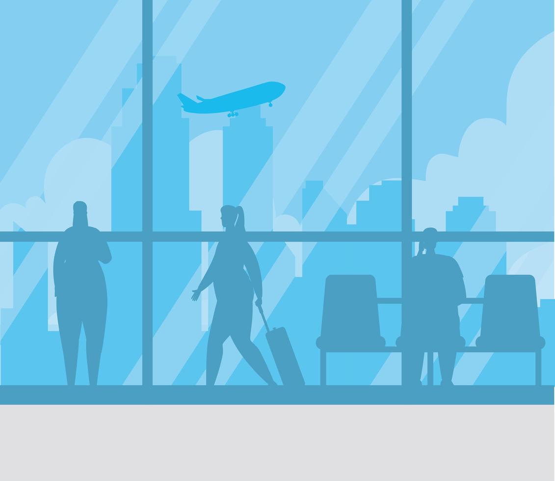 silhouettes de personnes au terminal de l'aéroport vecteur