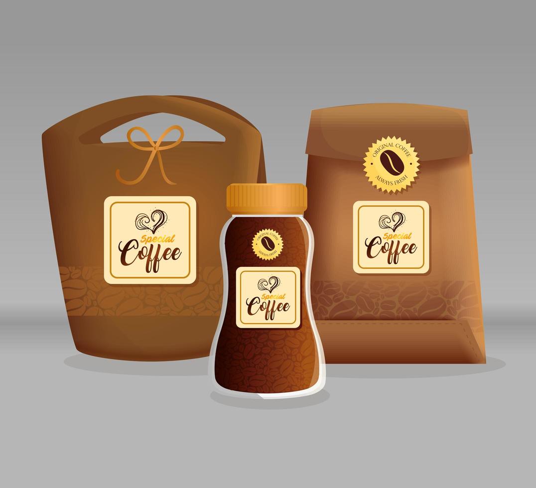 ensemble de maquette de café pour la conception d'emballage vecteur