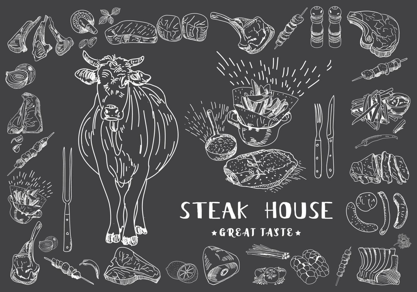 menu de steak pour restaurant et café. dépliant alimentaire. vecteur