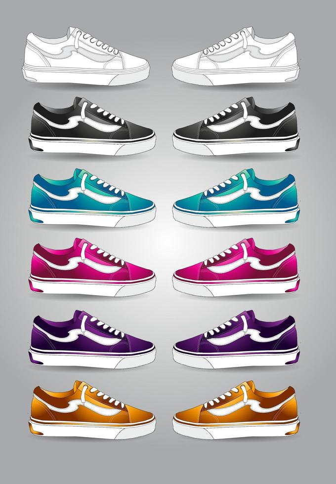 baskets sont décontractée chaussures. divers baskets de différent couleurs vecteur