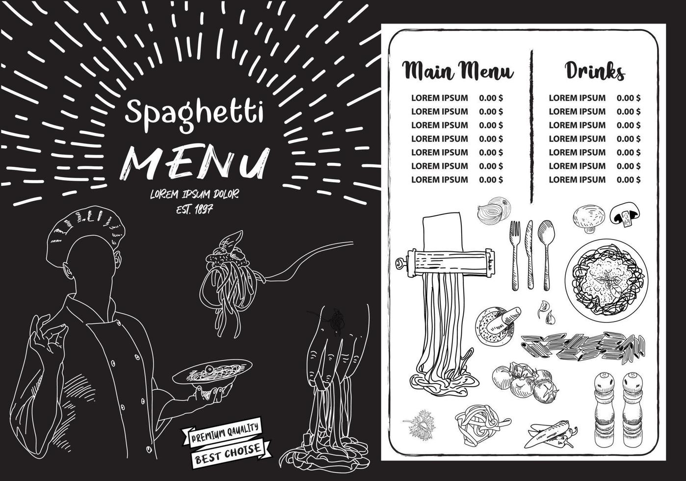 spaghettis italiens. conception de menus alimentaires. vecteur