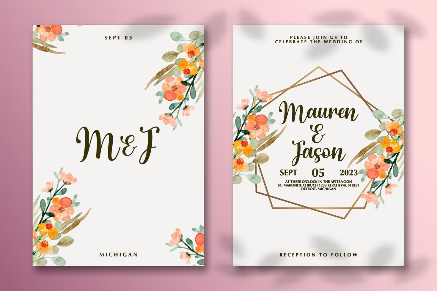 prime vecteur mariage invitation modèle avec fleur