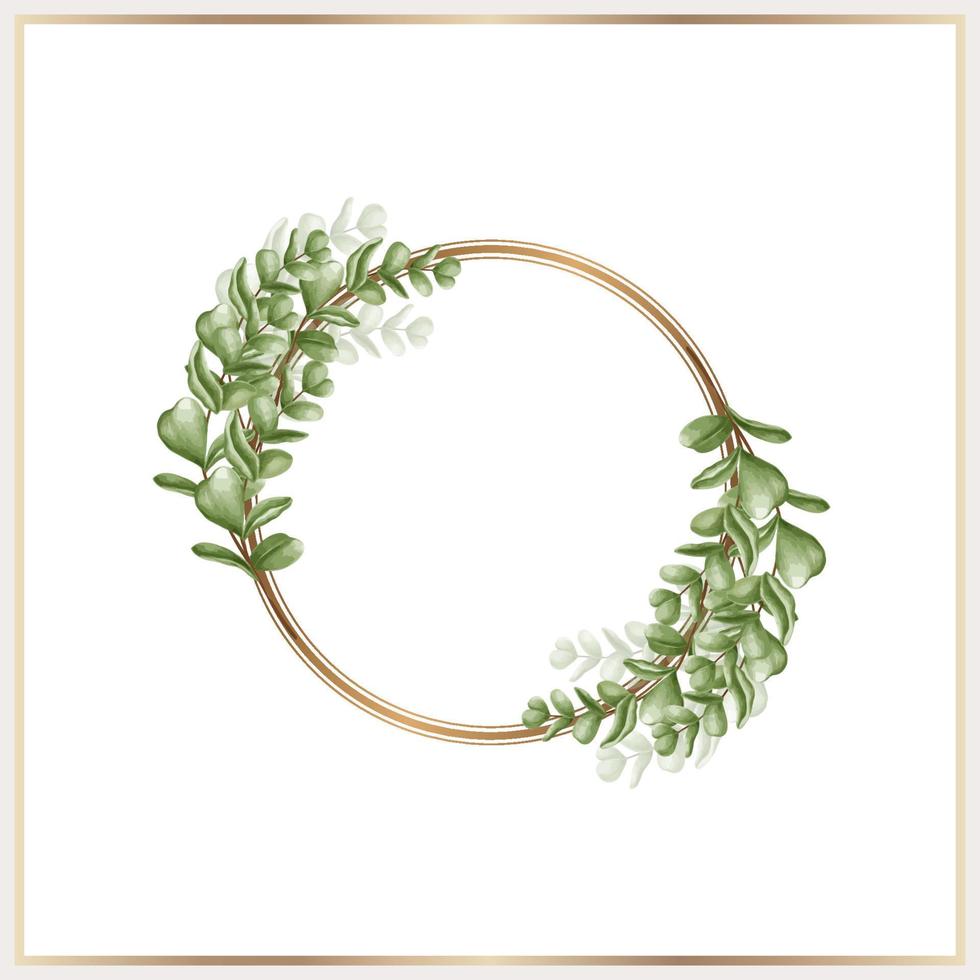 aquarelle feuilles couronne avec or cercle vecteur