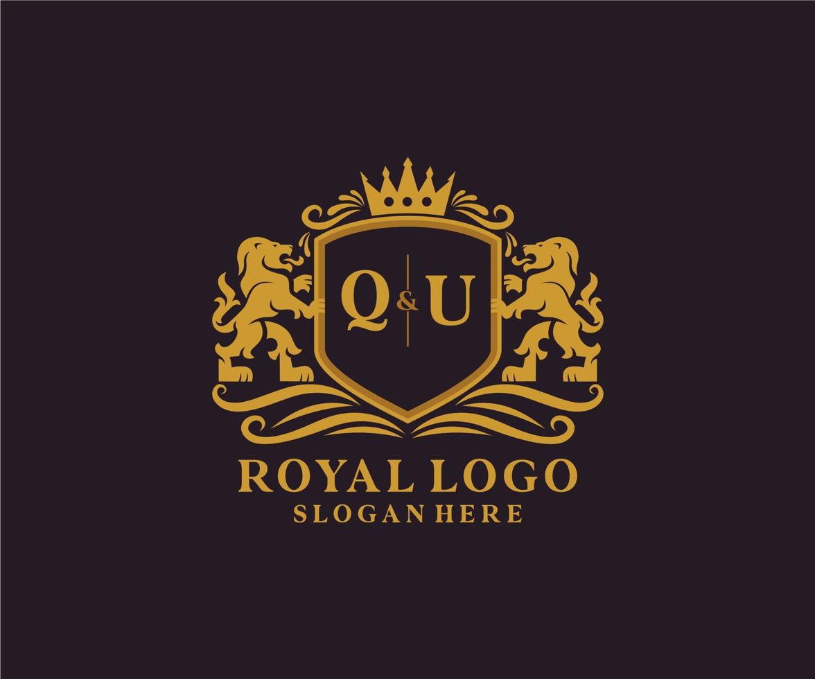 modèle initial de logo de luxe qu lettre lion royal dans l'art vectoriel pour le restaurant, la royauté, la boutique, le café, l'hôtel, l'héraldique, les bijoux, la mode et d'autres illustrations vectorielles.