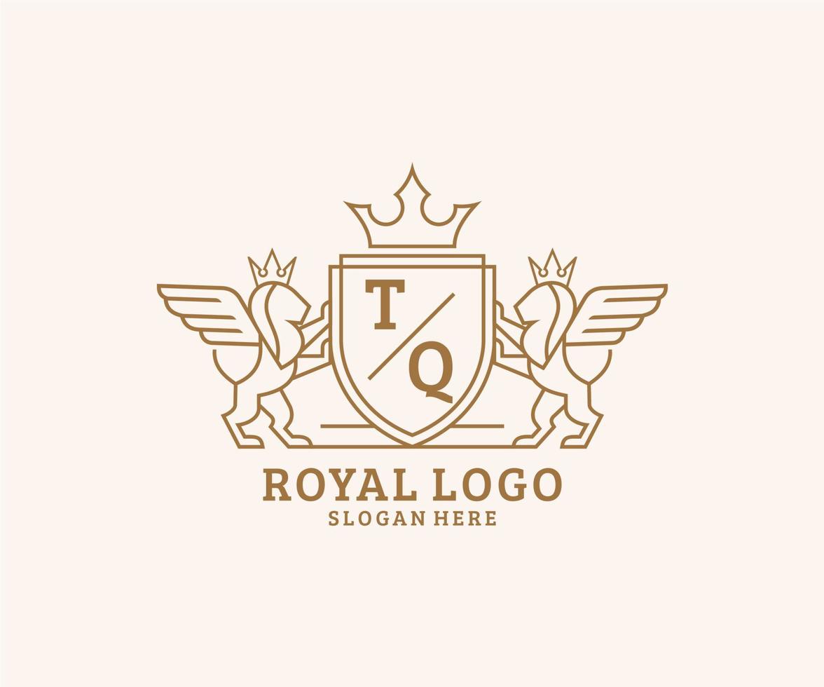 initiale tq lettre Lion Royal luxe héraldique, crête logo modèle dans vecteur art pour restaurant, royalties, boutique, café, hôtel, héraldique, bijoux, mode et autre vecteur illustration.