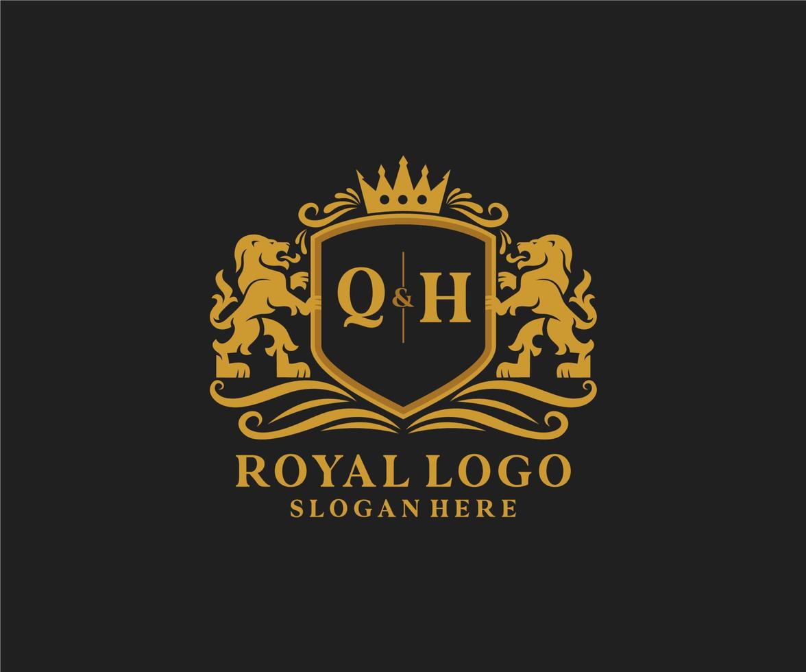 modèle initial de logo qh lettre lion royal luxe en art vectoriel pour restaurant, royauté, boutique, café, hôtel, héraldique, bijoux, mode et autres illustrations vectorielles.