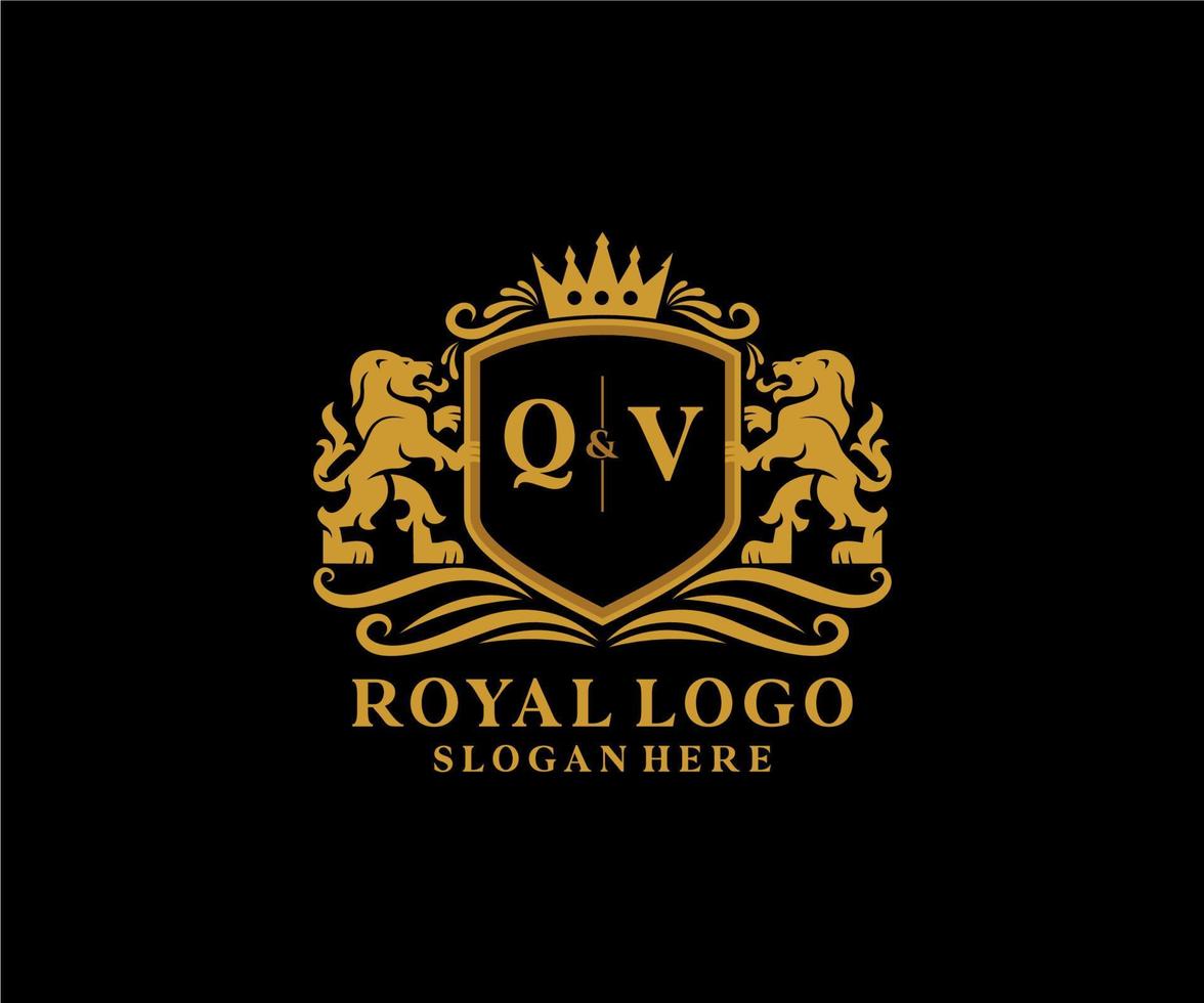 modèle initial de logo qv lettre lion royal luxe dans l'art vectoriel pour le restaurant, la royauté, la boutique, le café, l'hôtel, l'héraldique, les bijoux, la mode et d'autres illustrations vectorielles.