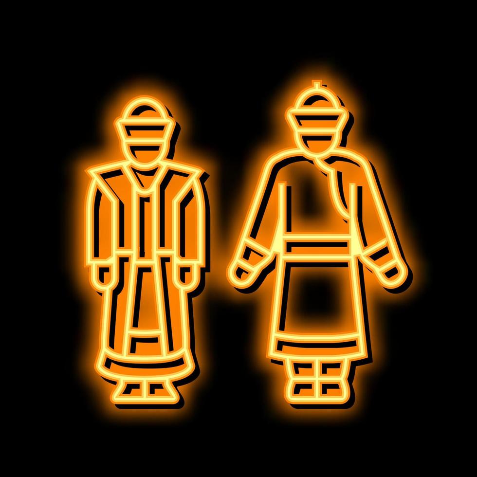 Mongolie nationale vêtements néon lueur icône illustration vecteur
