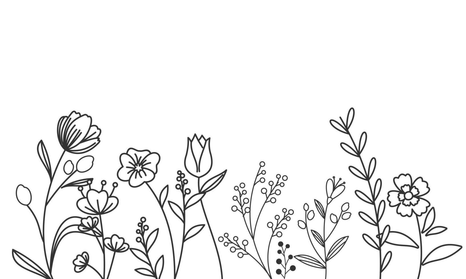 noir silhouettes de herbe, fleurs et herbes isolé sur blanc Contexte vecteur