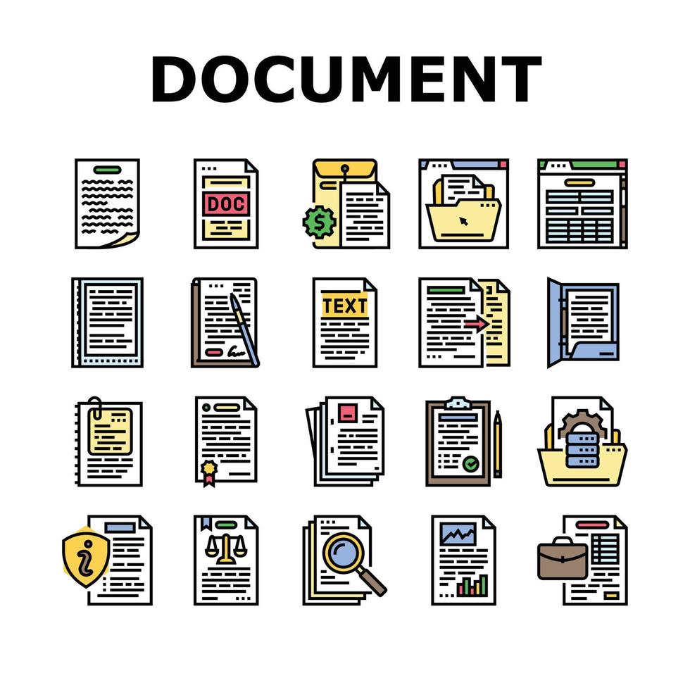 document papier fichier affaires page Icônes ensemble vecteur