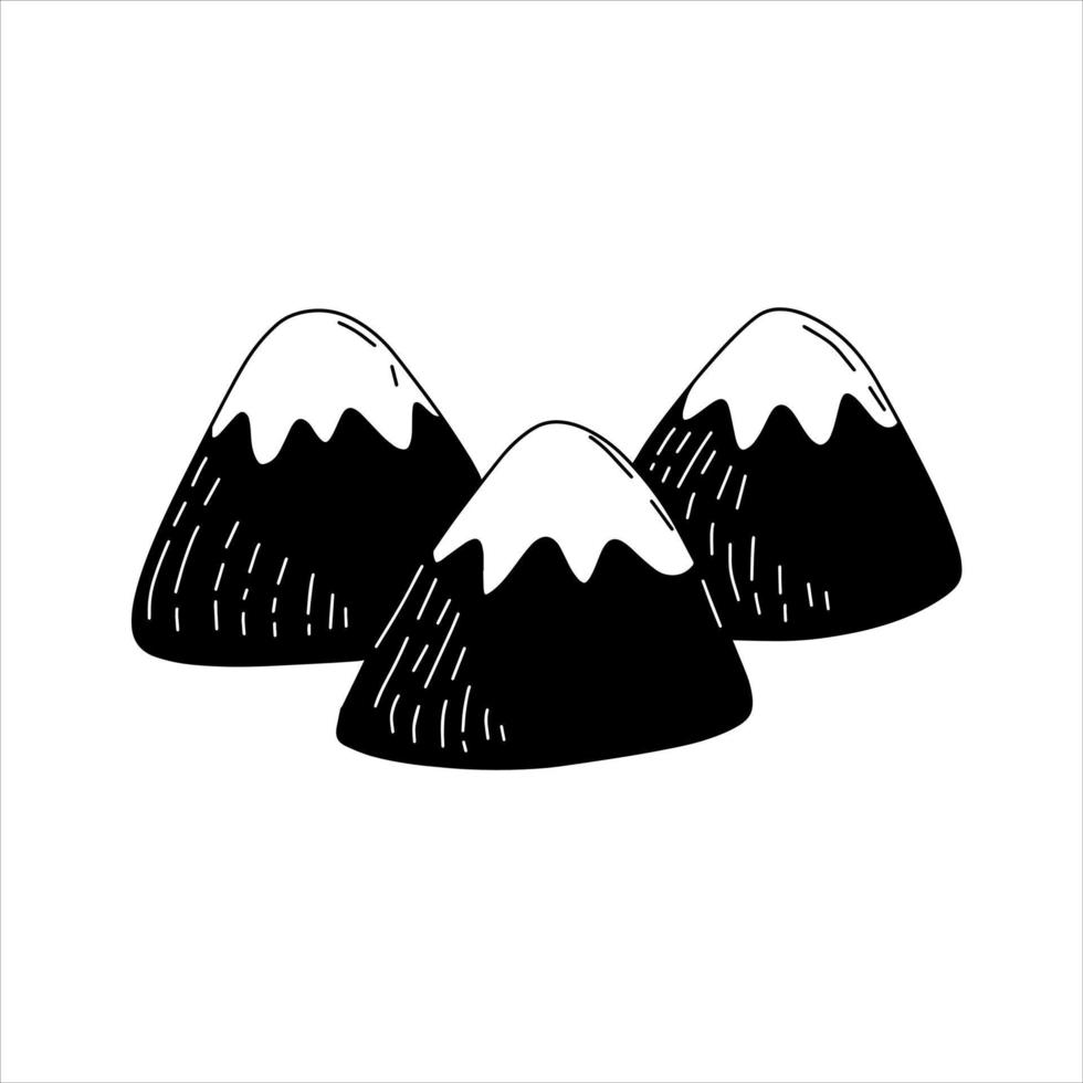 paysage de montagne dans le style de doodle pour enfants. crête rocheuse. illustration en noir et blanc vecteur