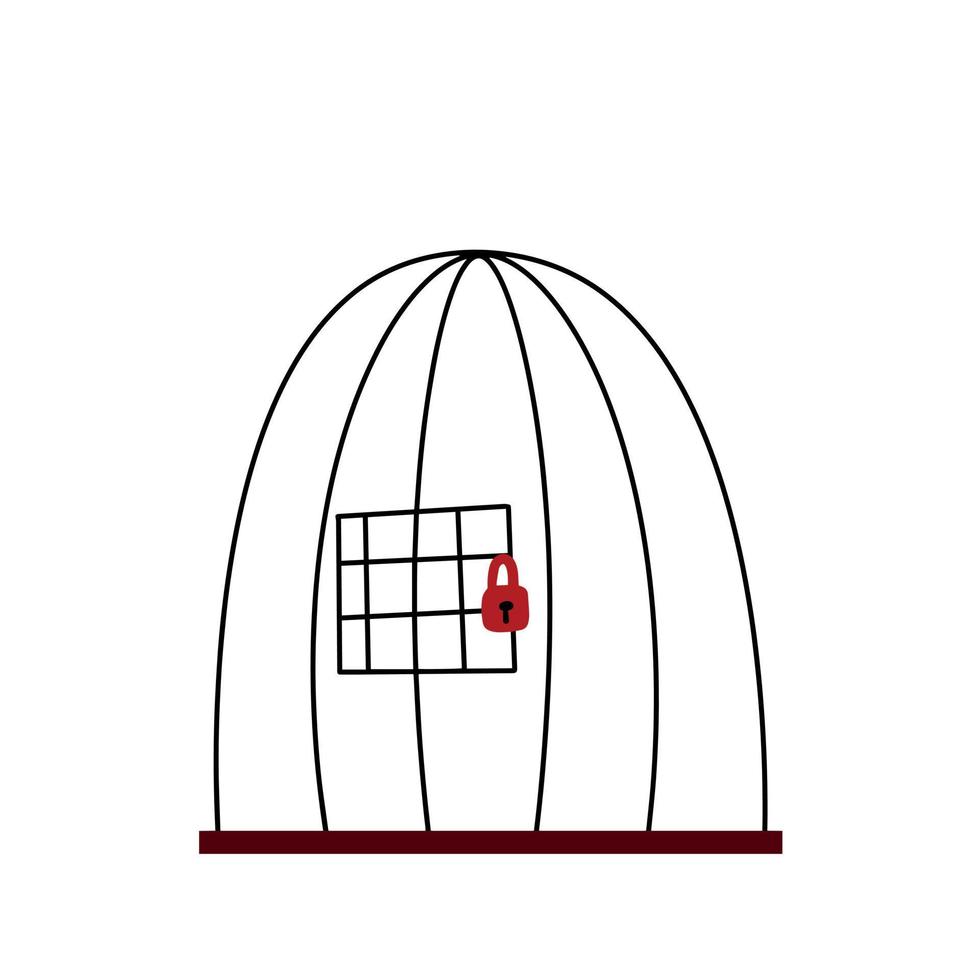 oiseau cage avec serrure. fermé volière de lignes. oiseau maison. griffonnage dessin animé vecteur