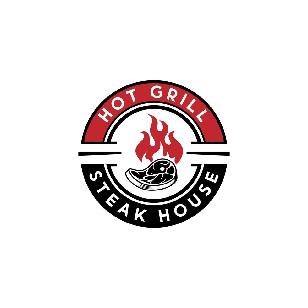 chaud gril steak maison logo conception vecteur, Viande gril fumée maison logo conception, gril et bar signe symbole vecteur