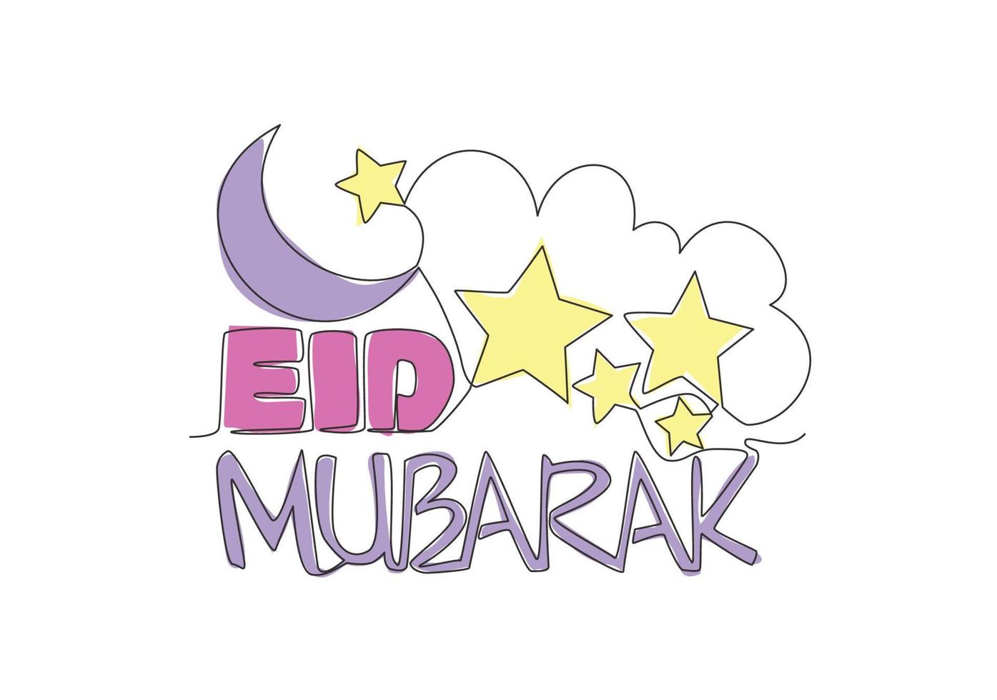 un continu ligne dessin de content eid Al fitr mubarak et Ramadan kareem concept. islamique vacances calligraphique conception pour imprimer, salutation carte, bannière, affiche. Célibataire ligne dessiner conception illustration vecteur