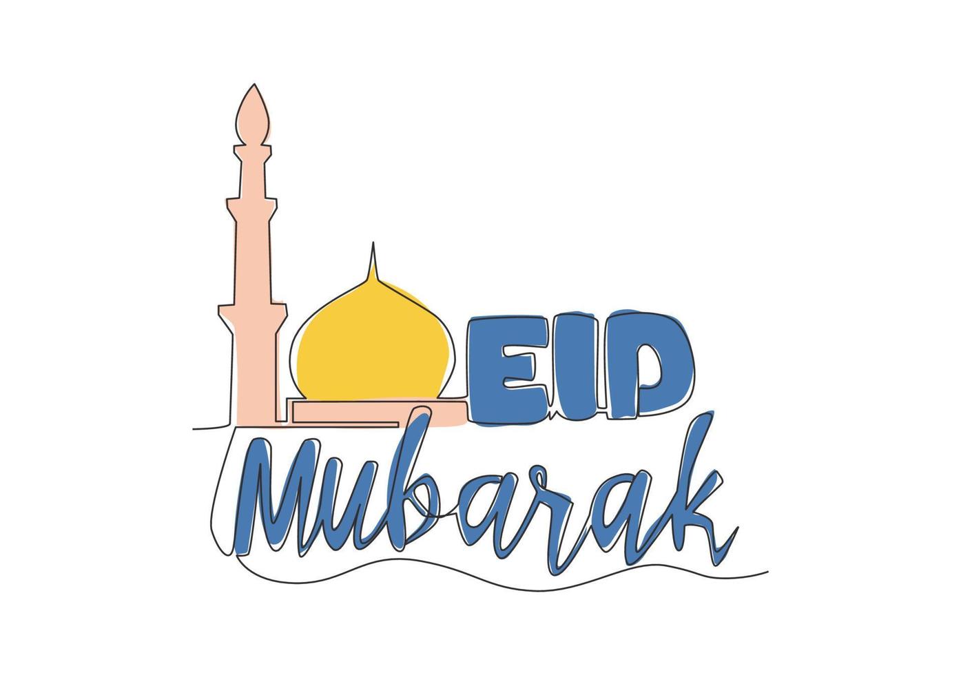 un continu ligne dessin de content eid Al fitr mubarak et Ramadan kareem concept. islamique vacances calligraphique conception pour imprimer, salutation carte, bannière, affiche. Célibataire ligne dessiner conception illustration vecteur