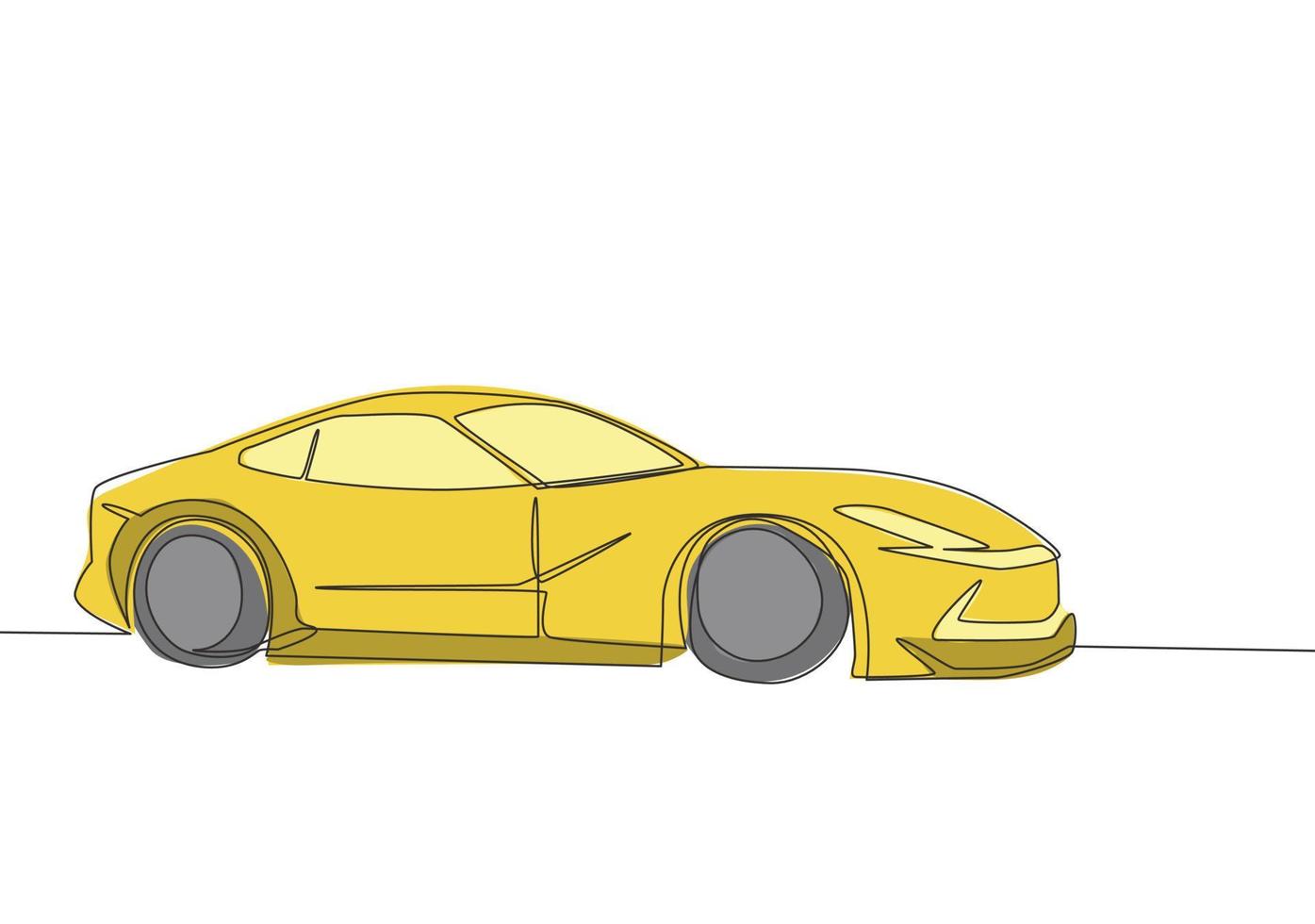 Célibataire ligne dessin de courses et dérive luxe sedan super auto. sportif voiture véhicule transport concept. un continu ligne dessiner conception vecteur