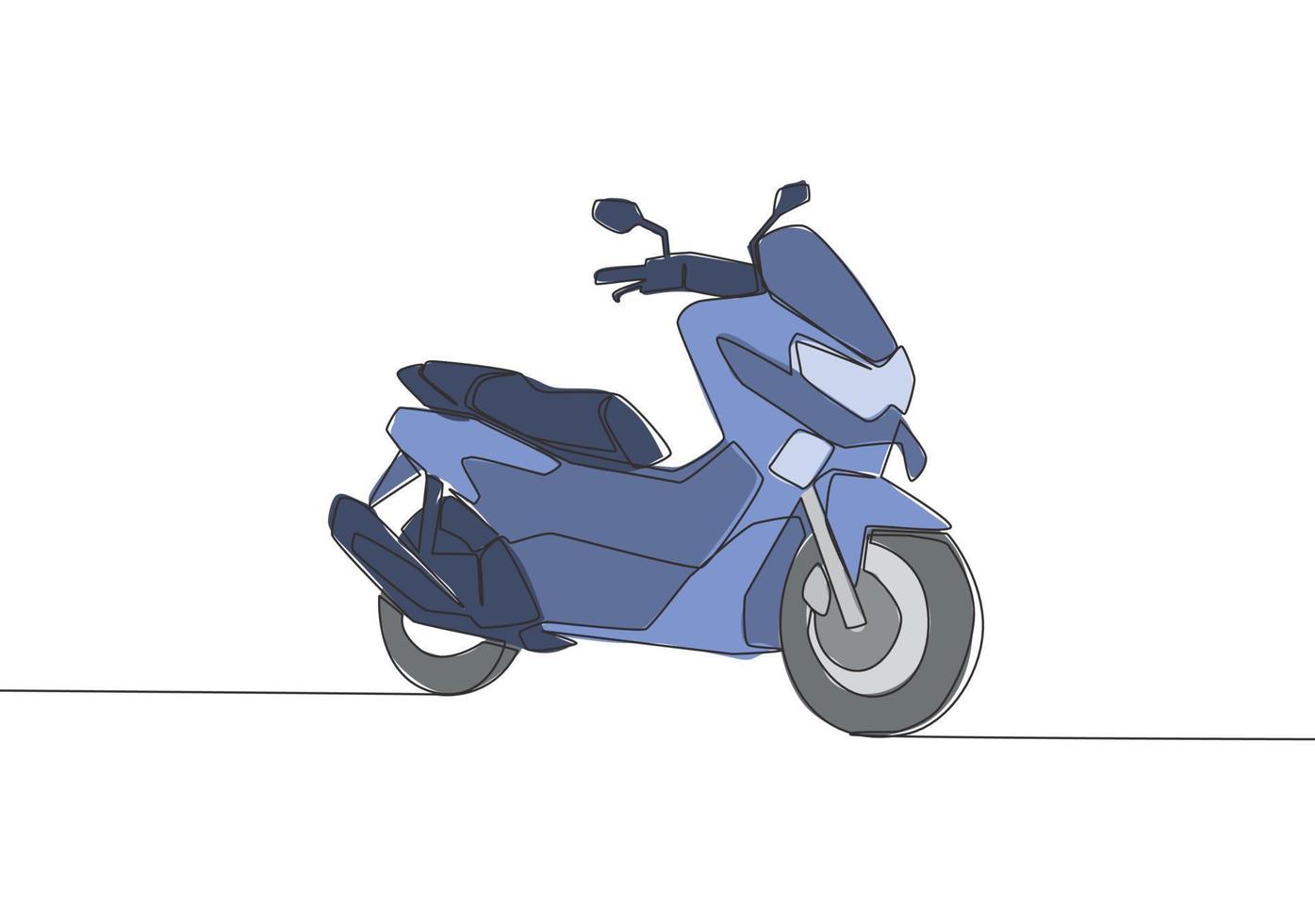 un Célibataire ligne dessin de gros dessous scooter moto logo. ville véhicule moto concept. continu ligne dessiner conception vecteur illustration