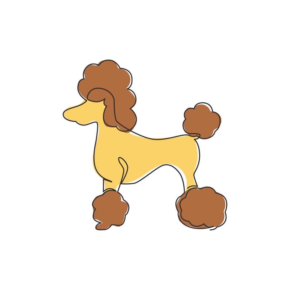 un seul dessin au trait d'une simple icône de chien chiot caniche mignon. concept de vecteur d'emblème de logo d'animalerie. illustration de conception de dessin graphique en ligne continue à la mode