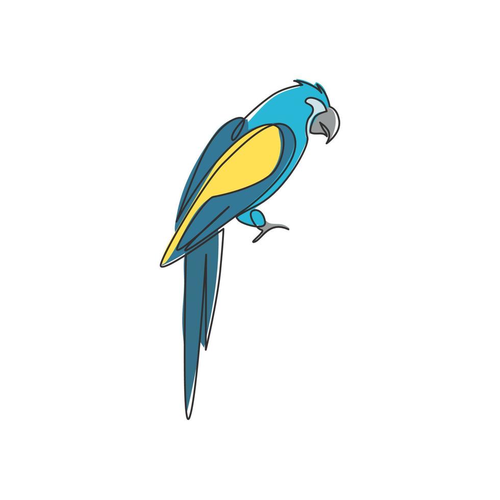 dessin au trait continu unique d'oiseau perroquet drôle intelligent pour l'identité du logo de l'entreprise. concept de mascotte d'animal volant pour l'icône du club des amoureux des animaux. Une ligne moderne dessiner illustration graphique vectorielle de conception vecteur