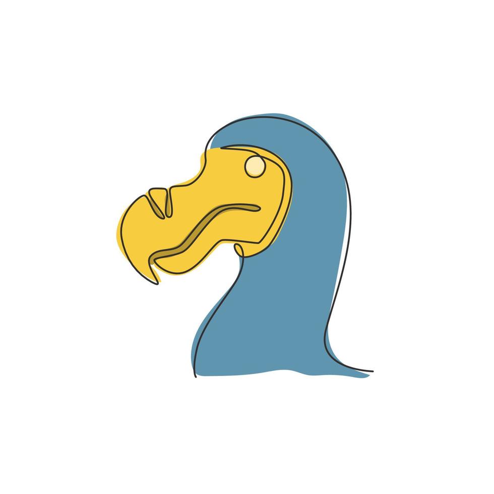 un seul dessin d'une adorable tête d'oiseau dodo amusante pour l'identité du logo. concept de mascotte animale éteinte pour l'icône du parc national de conservation. illustration vectorielle de dessin graphique en ligne continue vecteur