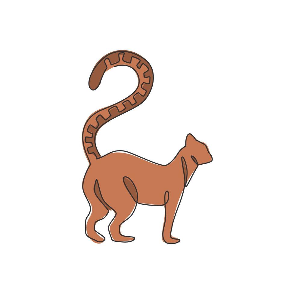 dessin au trait continu unique d'un adorable lémurien pour l'identité du logo. concept de mascotte animal mammifère mignon drôle pour l'icône du club des amoureux des animaux. Illustration vectorielle de conception graphique à une ligne à la mode vecteur