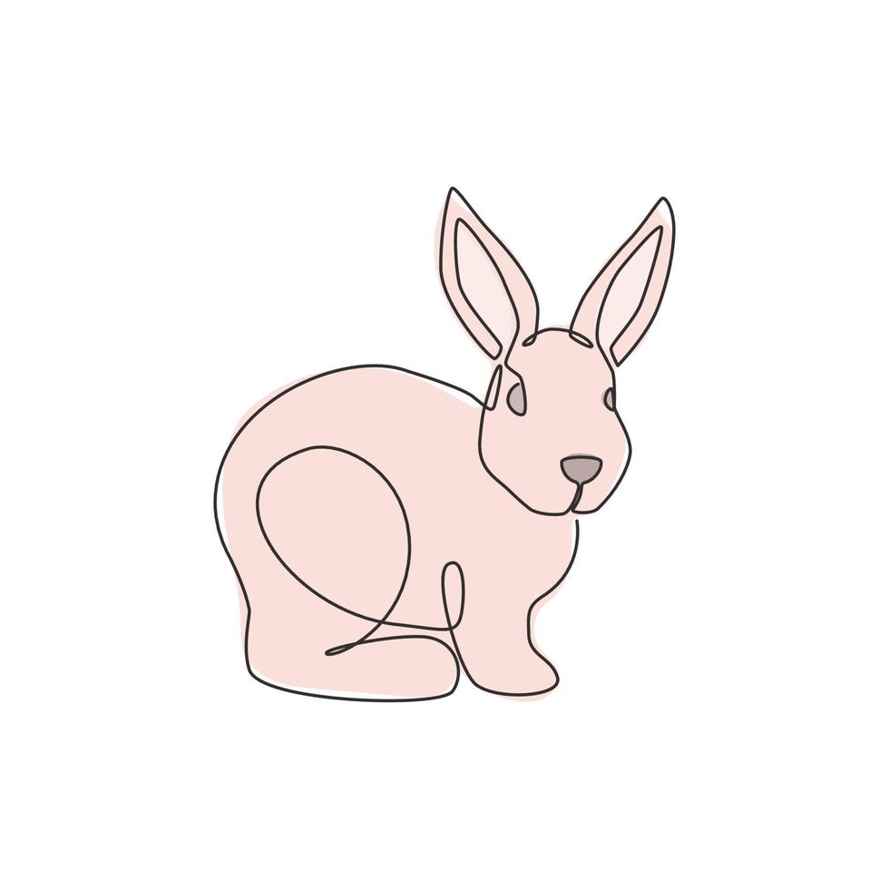 dessin au trait continu unique de lapin drôle pour l'identité du logo de l'animalerie. concept de mascotte animale lapin mignon pour l'icône de magasin de jouets pour enfants. Une ligne dynamique dessiner illustration vectorielle de conception graphique vecteur