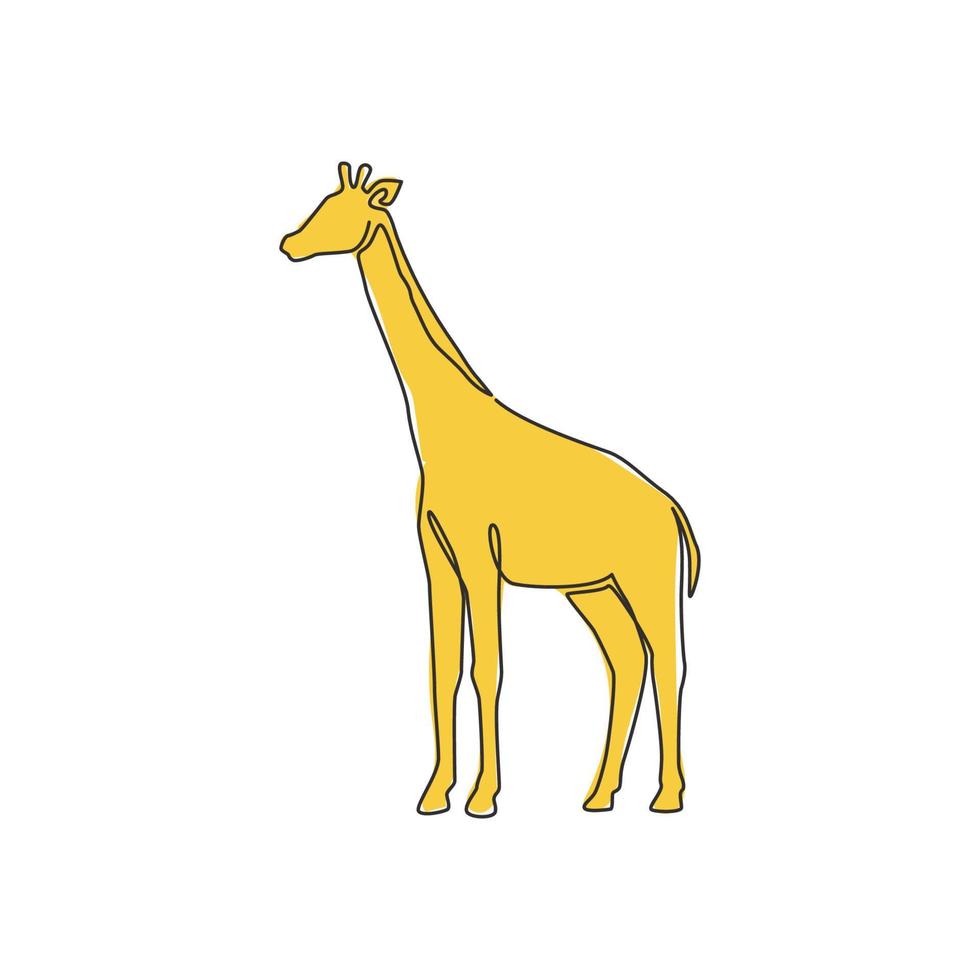 un dessin au trait continu d'une jolie girafe pour l'identité du logo du zoo national. concept de mascotte animale de grande taille pour l'icône du parc de conservation. illustration graphique de vecteur de conception de dessin de ligne unique à la mode