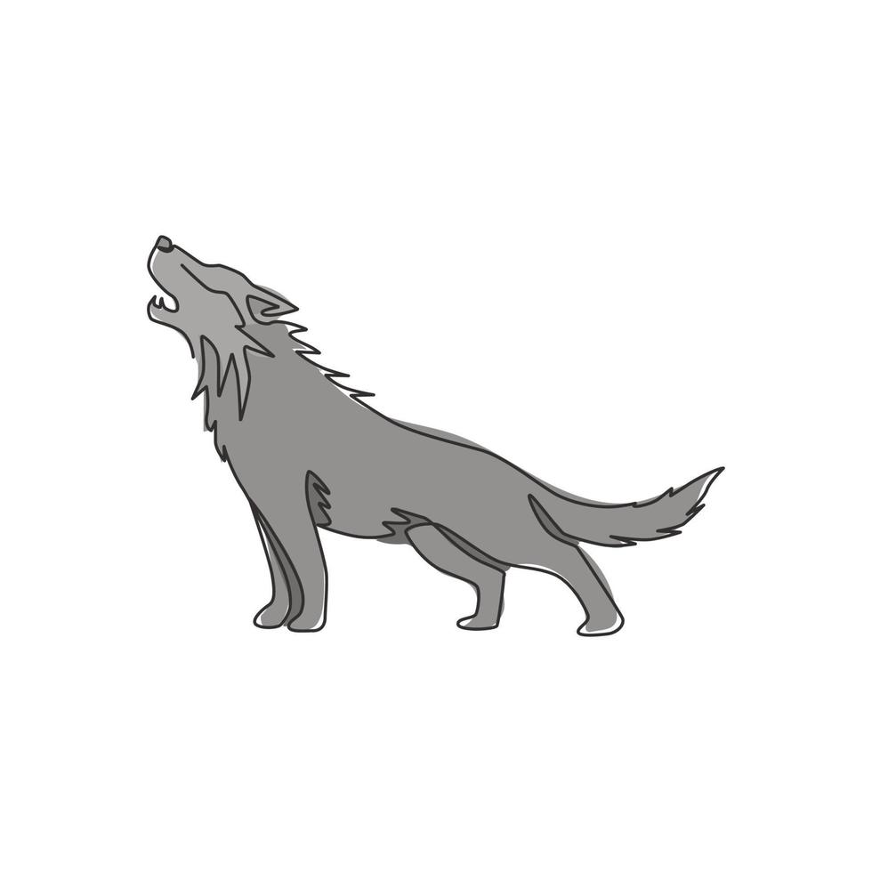 un seul dessin de tête de loup dangereux pour l'identité du logo du club de chasseurs. concept de mascotte de loups forts pour l'icône du zoo national. illustration graphique de vecteur de dessin de ligne continue à la mode